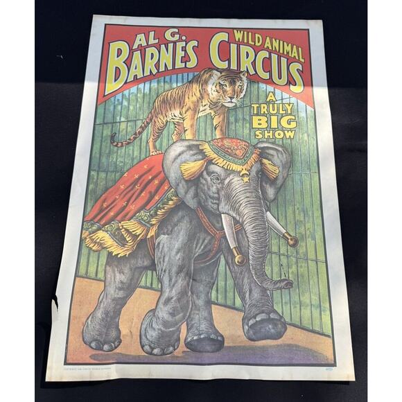 Official 1960 Al G. Barnes Wild Animal Circus A Truly Big Show 19 x 13.5” Poster
